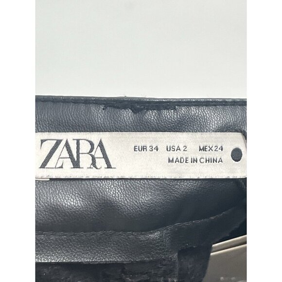 Zara Black Faux Leather 90s Wide Leg Pants Sz 2 NWT - Picture 6 of 8